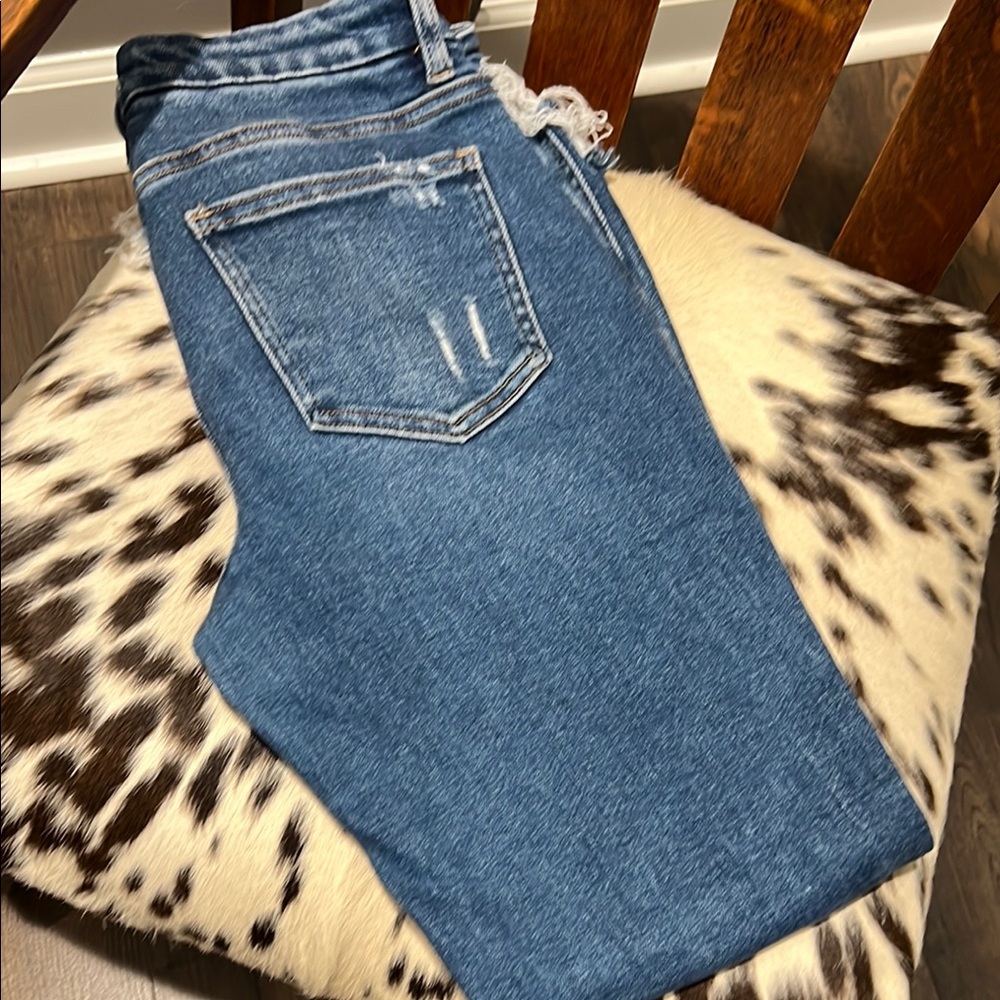 Flying Monkey Blue Straight Leg Jeans with Distressed Details